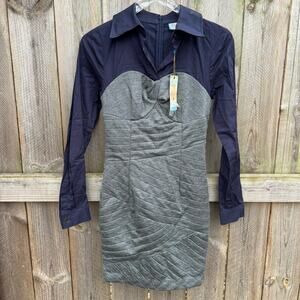 Plenty by Tracy Reese Dress Shirted Strapless Collared Charcoal Gray Blue Size 2